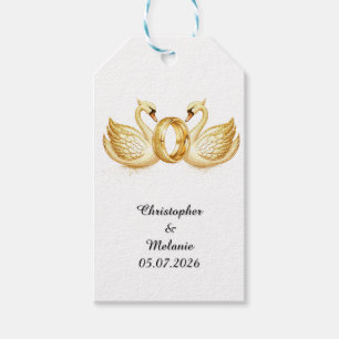 Golden Swans Embracing in Elegant Artistic Display Gift Tags