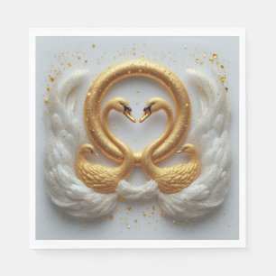 Golden Swans Embracing in Elegant Artistic Display Napkin