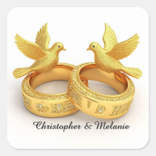 Golden Swans Embracing in Elegant Artistic Display Square Sticker