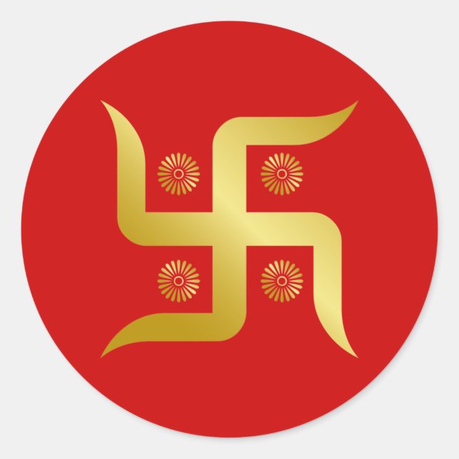 Golden Swastika Classic Round Sticker (Front)