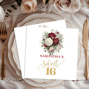 Golden Sweet Sixteen Blush Burgundy Napkins
