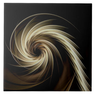 Golden Swirl Across Black Ceramic Tile