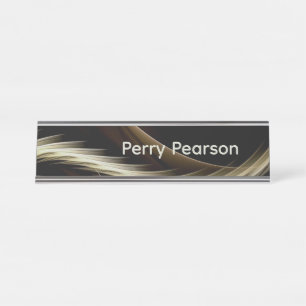Golden Swirl Across Black Desk Name Plate