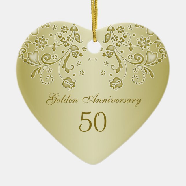 Golden swirls 50th Wedding Anniversary Ornament (Front)