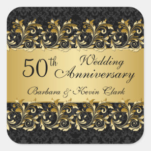 Golden swirls, damask 50th Wedding Anniversary Square Sticker