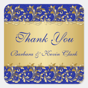 Golden swirls, damask Wedding Thank You Sticker