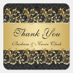 Golden swirls, damask Wedding Thank You Sticker