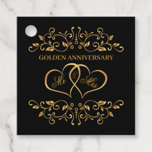 Golden swirls, hearts 50th Wedding Anniversary Favour Tags