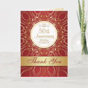 Golden swirls on red 50th Anniversary Thank You