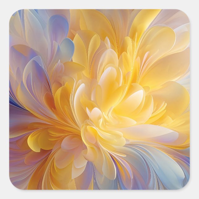 Golden Symphony of Blooming Abstract Petals Square Sticker (Front)