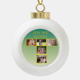 Golden T-Photo Collage on Sage Gradient Ceramic Ball Christmas Ornament