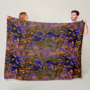 Golden Tan, Blue and Green Fire Stone Fleece Blanket