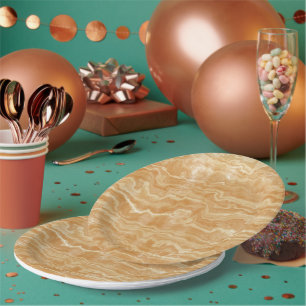 Golden Tan Egyptian Marbled Paper Plate