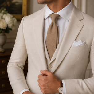 Golden Tan Flame Stitch Weave Tie