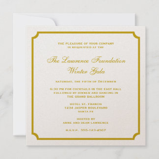 Golden tan square frame corporate holiday formal invitation