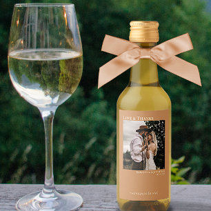 Golden Tan Wedding Photo Love & Thanks Mini Wine Label