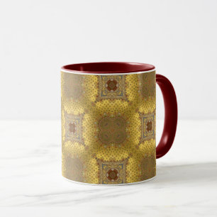 Golden Tapestry Pattern Mug with Rich Red Interior