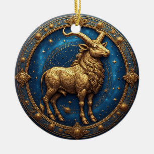 Golden Taurus Bull In Cosmic Zodiac Circle Ceramic Ornament