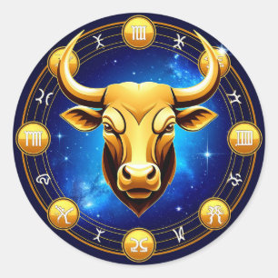Golden Taurus Bull In Cosmic Zodiac Circle Classic Round Sticker