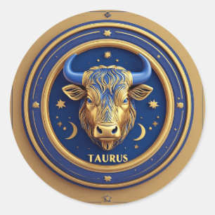 Golden Taurus Bull In Cosmic Zodiac Circle Classic Round Sticker