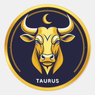 Golden Taurus Bull In Cosmic Zodiac Circle Classic Round Sticker