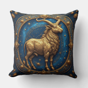 Golden Taurus Bull In Cosmic Zodiac Circle Cushion