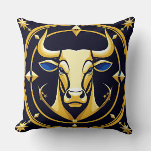 Golden Taurus Bull In Cosmic Zodiac Circle Cushion