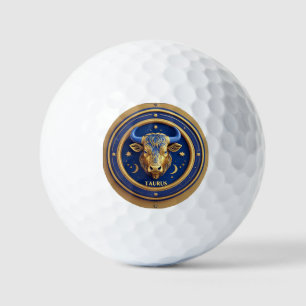 Golden Taurus Bull In Cosmic Zodiac Circle Golf Balls