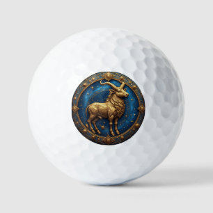 Golden Taurus Bull In Cosmic Zodiac Circle Golf Balls