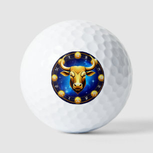 Golden Taurus Bull In Cosmic Zodiac Circle Golf Balls