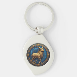 Golden Taurus Bull In Cosmic Zodiac Circle Key Ring