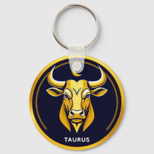 Golden Taurus Bull In Cosmic Zodiac Circle Key Ring