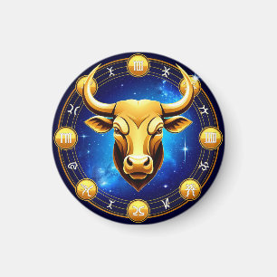 Golden Taurus Bull In Cosmic Zodiac Circle Magnet