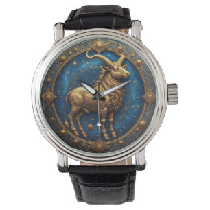 Golden Taurus Bull In Cosmic Zodiac Circle Watch