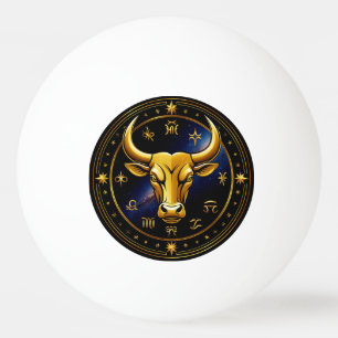 Golden Taurus Bull Within a Circular Zodiac Wheel Ping Pong Ball