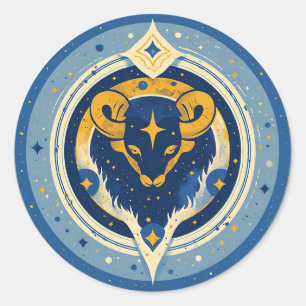 Golden Taurus Symbol On Blue Circle Classic Round Sticker