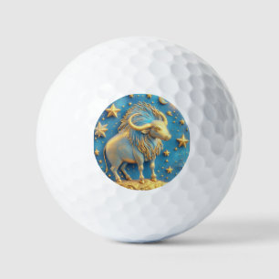 Golden Taurus Symbol On Blue Circle Golf Balls