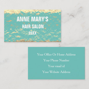 Golden Teal Blue White Hair Salon Glittery Pattern Business Card