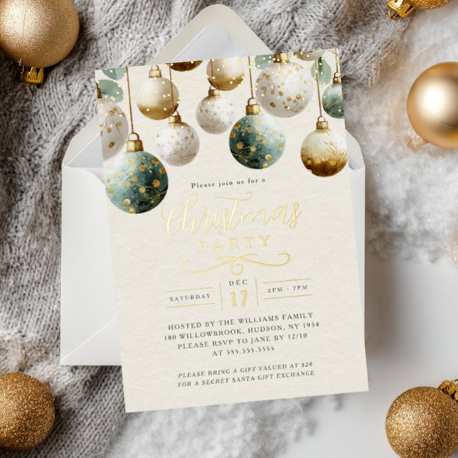 Golden Teal Green Baubles Christmas Party  (Creator Uploaded)