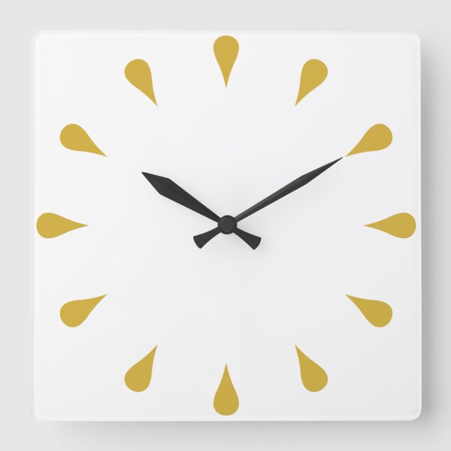 Golden teardrops square wall clock (Front)