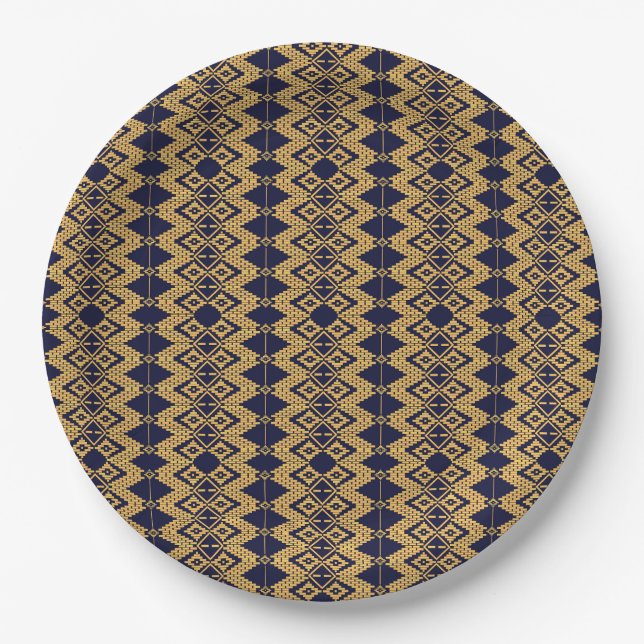 Golden Tebeb Weave Pattern Paper Plate (Front)