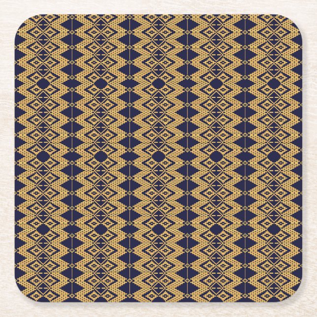 Golden Tebeb Weave Pattern Square Paper Coaster (Front)