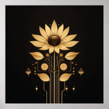 Golden Tech Bloom – Solarpunk Art Poster