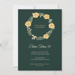 Golden Temple Tree Wreath 50th Birthday Invitation