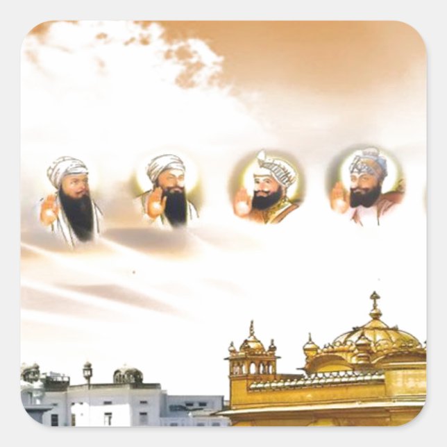 GOLDEN TEMPLE WITH THE SIKH GURUS SQUARE STICKER (Front)