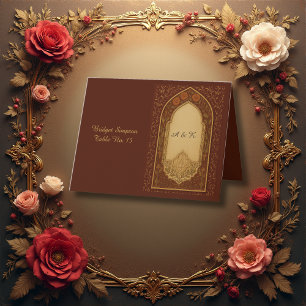 golden terracotta Arabian Floral Arch guest card