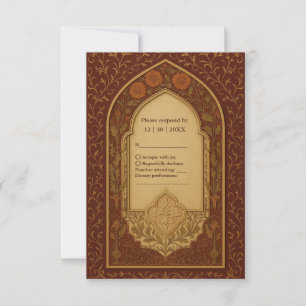 golden terracotta Arabian Floral Arch Wedding RSVP Card