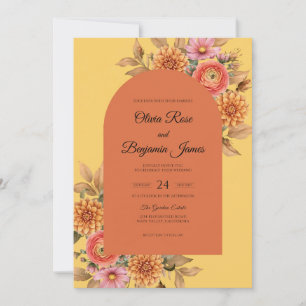 Golden Terracotta Wildflower Wedding Invitation