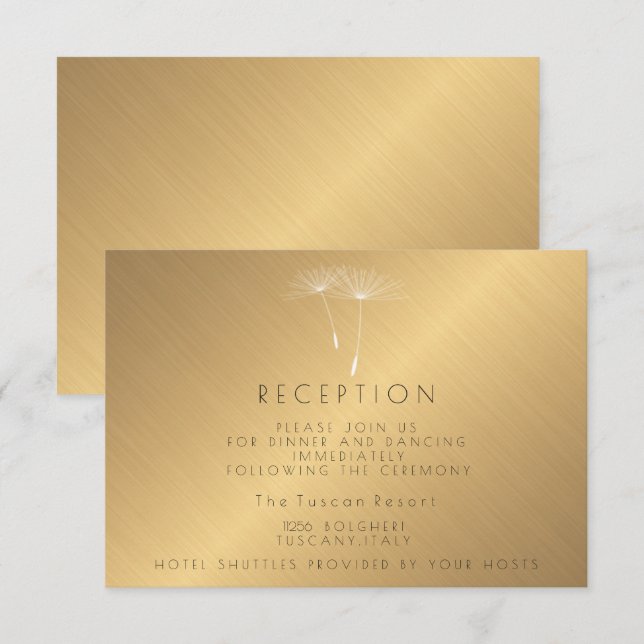 Golden Texture Dandelion Wedding Reception Invitation (Front/Back)