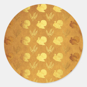 Golden Thanksgiving with Turkey Classic Round Sticker